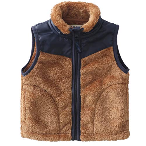 Momoland sleeveless boy and girl brown coral fleece vest front