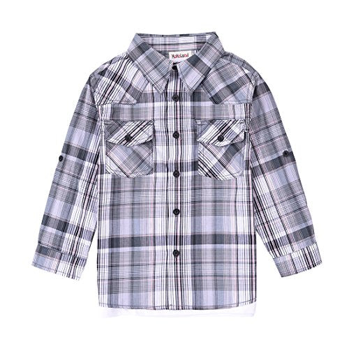 Boy Long Sleeve Plaid Shirt with Single Jersey Mock Tee with Printing