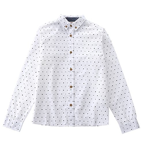 boy long sleeve white with navy print shirt front