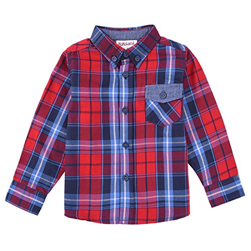 toddler boy long sleeve navy/red plaid shirt front