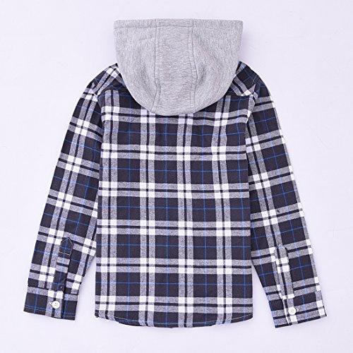 Momoland boy long sleeve white/navy flannel shirt with hooded front