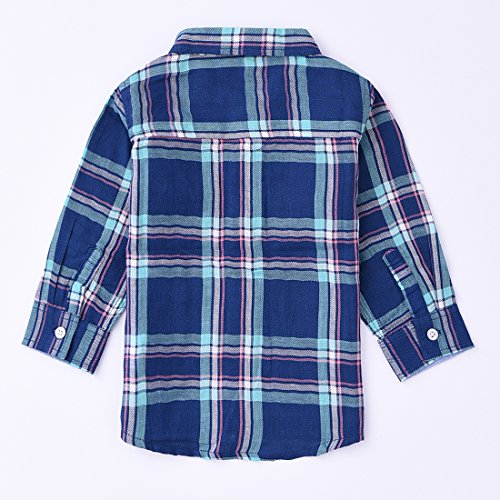 Momoland baby girl long sleeve navy/green plaid shirt front