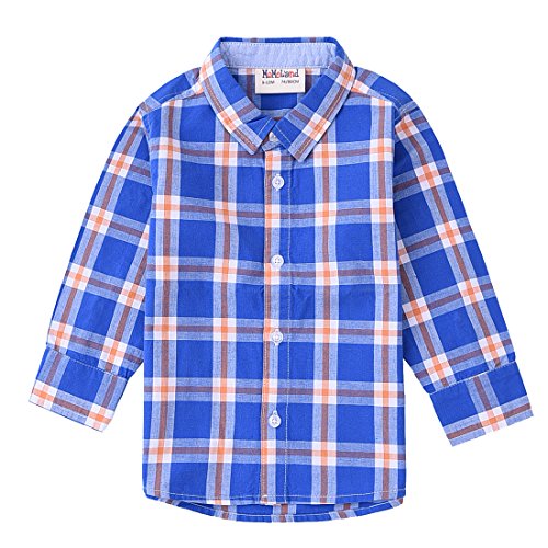 Momoland boy long sleeve blue plaid shirt front