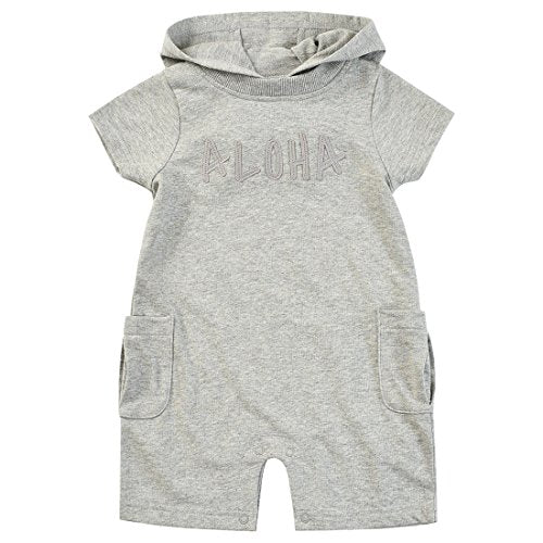 Momoland baby short sleeve knitted grey terry romper with hooded front