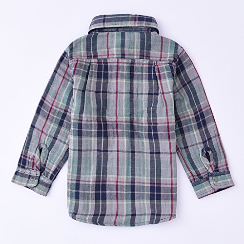 Momoland boy long sleeve green/navy plaid shirt back