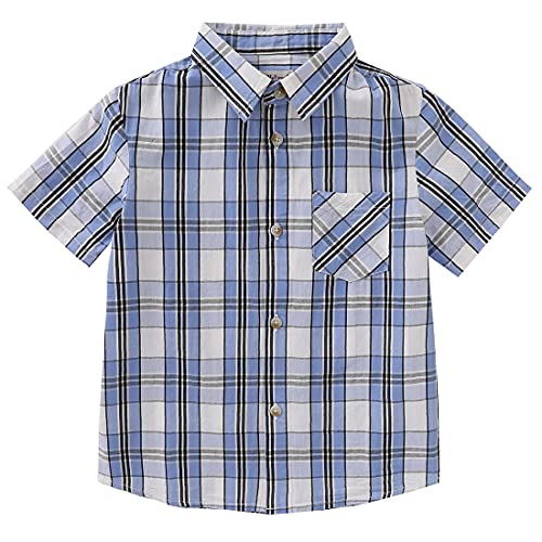 boy short sleeve blue/white plaid shirt front