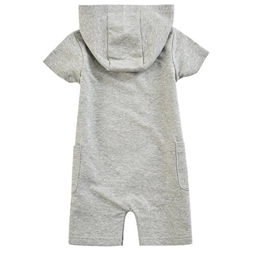 Momoland baby short sleeve knitted grey terry romper with hooded back