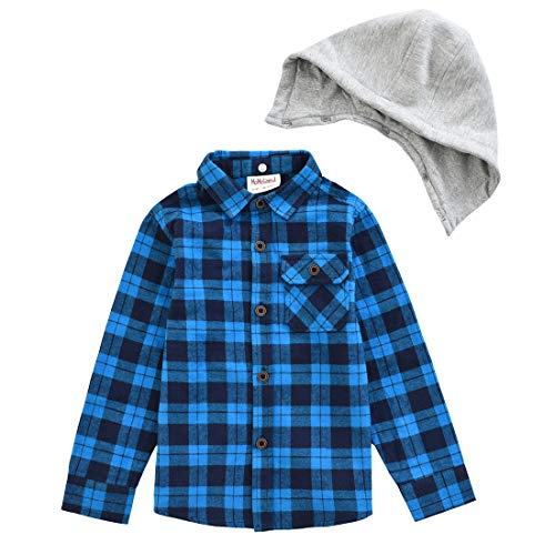 Momoland boy long sleeve blue/navy flannel shirt with hooded 