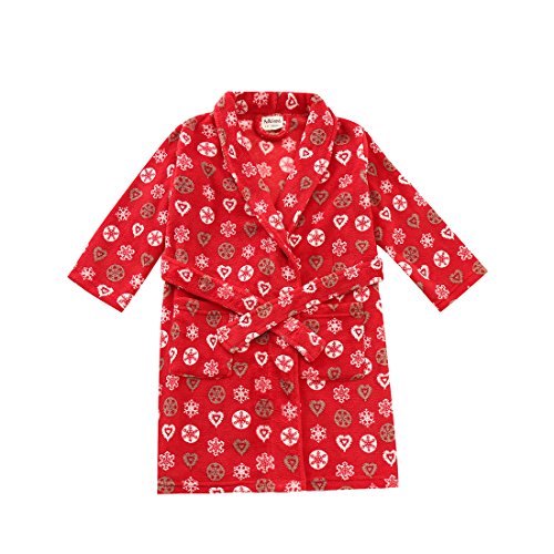 girl long sleeve red with print coral fleece robe shawl front