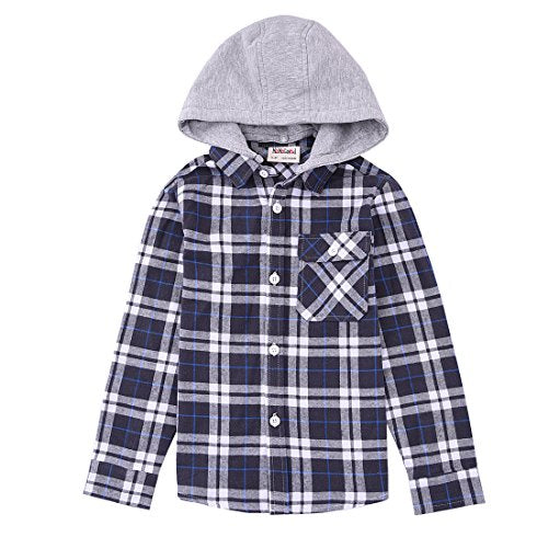 Momoland boy long sleeve white/navy flannel shirt with hooded front