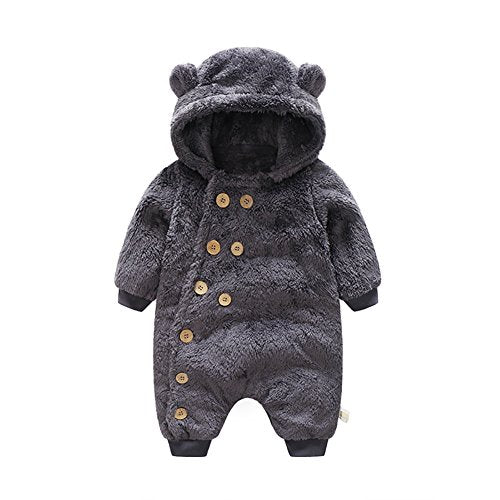 Newborn dark grey coral fleece Romper front