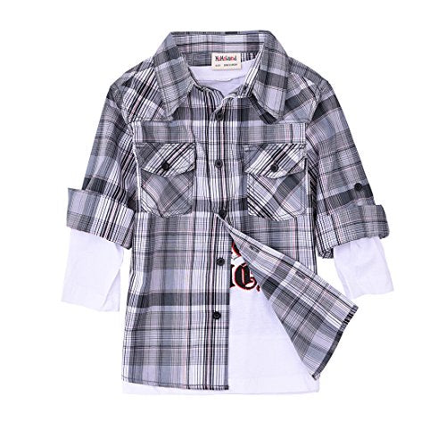 Momoland boy long sleeve grey plaid shirt with white knitted t-shirt front