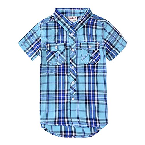 Boys Short Sleeve blue Plaid Shirt front