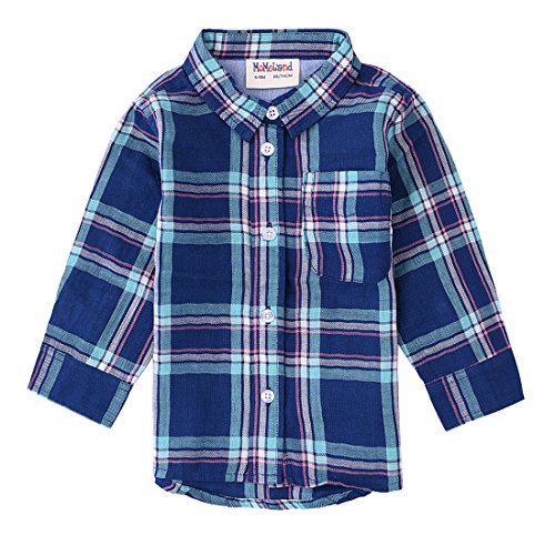 Momoland baby girl long sleeve navy/green plaid shirt front