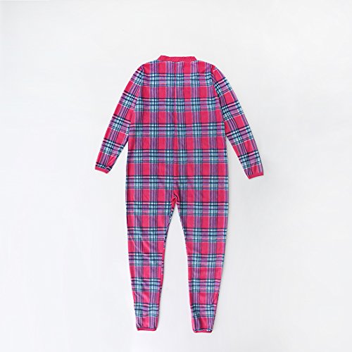 women long sleeve red plaid fleece onesie pajamas back