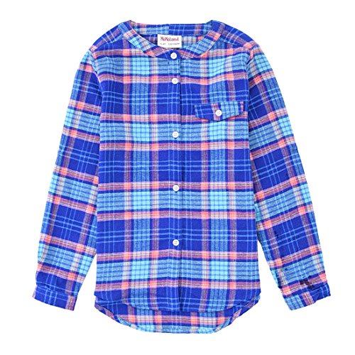 girl long sleeve royal/red flannel shirt with mandarin collar front