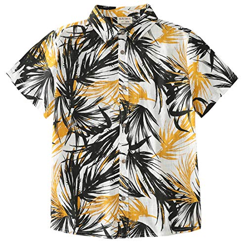  Black Palm Tree White Print Boys Hawaiian Shirts Short