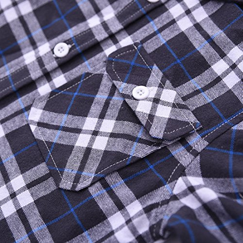 Boy White/NavyBlue/Black Plaid Long Sleeve Flannel Shirts with Hooded