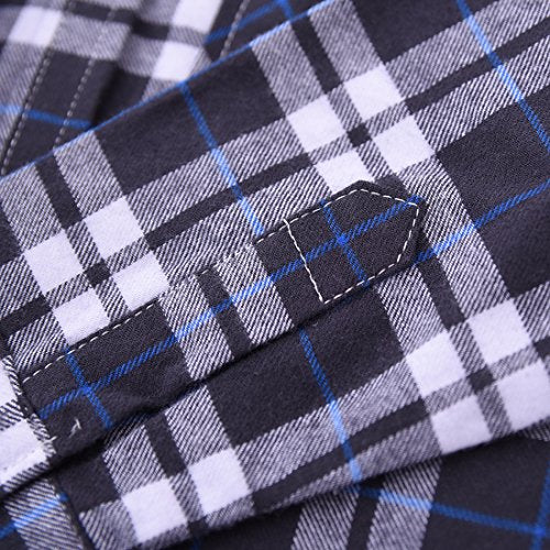 Boy White/NavyBlue/Black Plaid Long Sleeve Flannel Shirts with Hooded