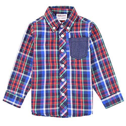 Boy Long Sleeve Woven Flannel Blue/Red Plaid Shirt front