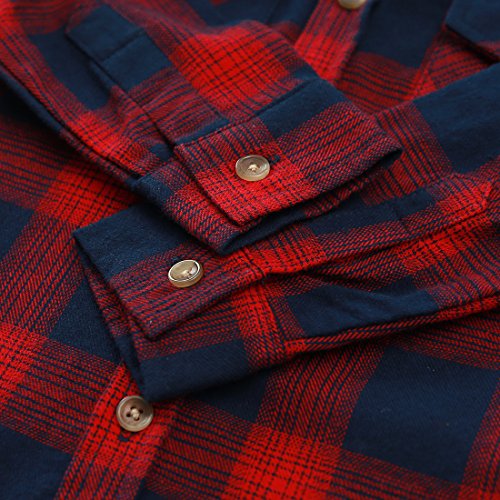 Boy Navy/Red Plaid Long Sleeve Flannel Shirts With Hooded