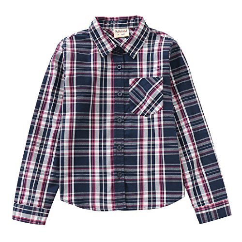 girl long sleeve red/navy/white plaid shirt front