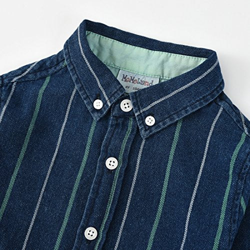 Boy Long Sleeve Navy Striped Denim Shirt