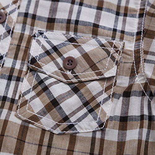 Boy Woven Brown Long Sleeve plaid Shirts with Hooded
