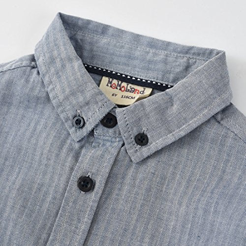 Boy Navy Herringbone Long Sleeve Shirts