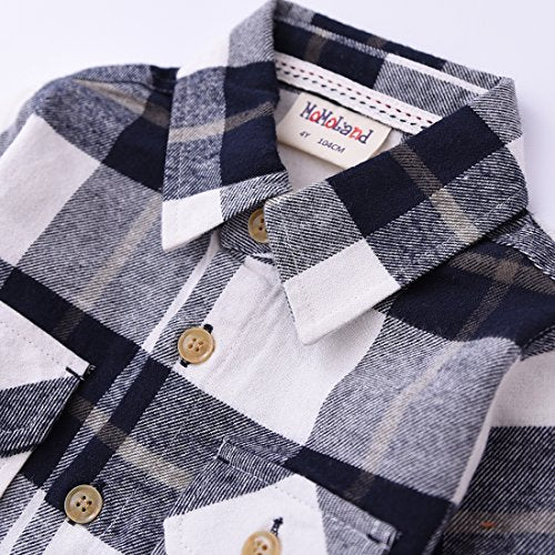 Boy White Plaid Long Sleeve Flannel Shirts with Pockets