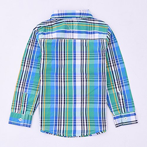 toddler boy long sleeve green plaid shirt back