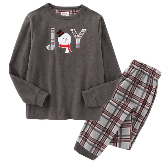 Boy Long Sleeve Polar Fleece Christmas Grey Pajamas Set front