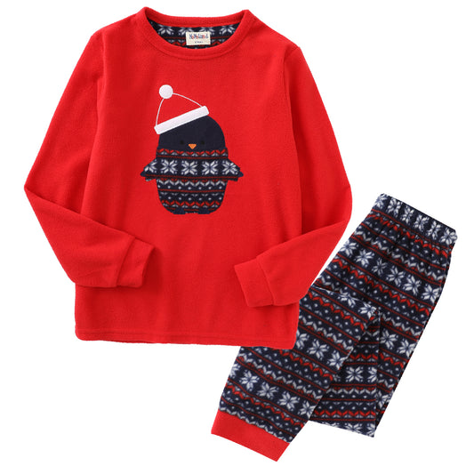 Boy Long Sleeve Polar Fleece Christmas Red Pajamas Set front