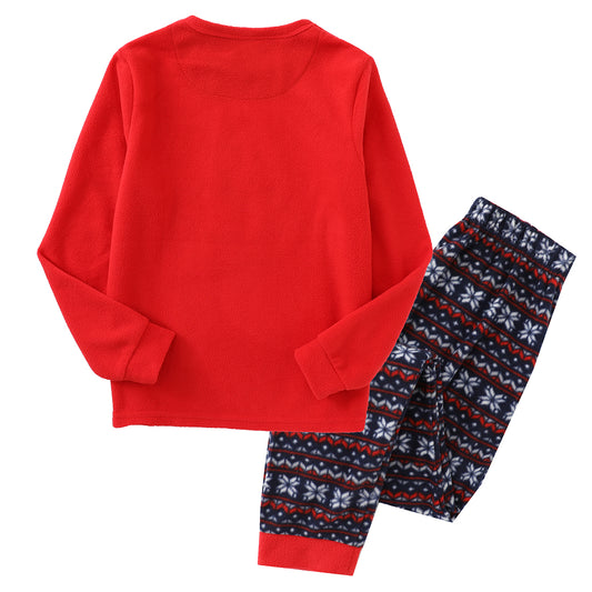 Boy Long Sleeve Polar Fleece Christmas Red/Aop Snowflake Pajamas Set