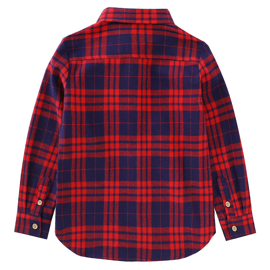momoland boy long sleeve red/navy plaid flannel shirt back