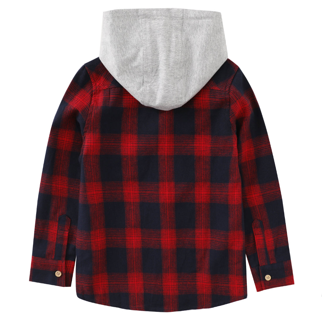 momoland boy long sleeve red/dark navy flannel plaid shirt with hooded back