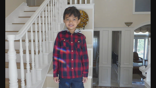 Boy Red/Navy/Black/Green Plaid Long Sleeve Flannel Shirts With Hoodie