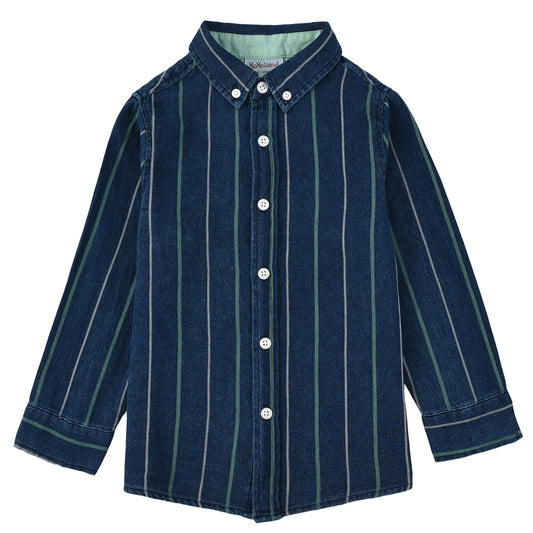 Momoland boy long sleeve navy striped denim shirt front