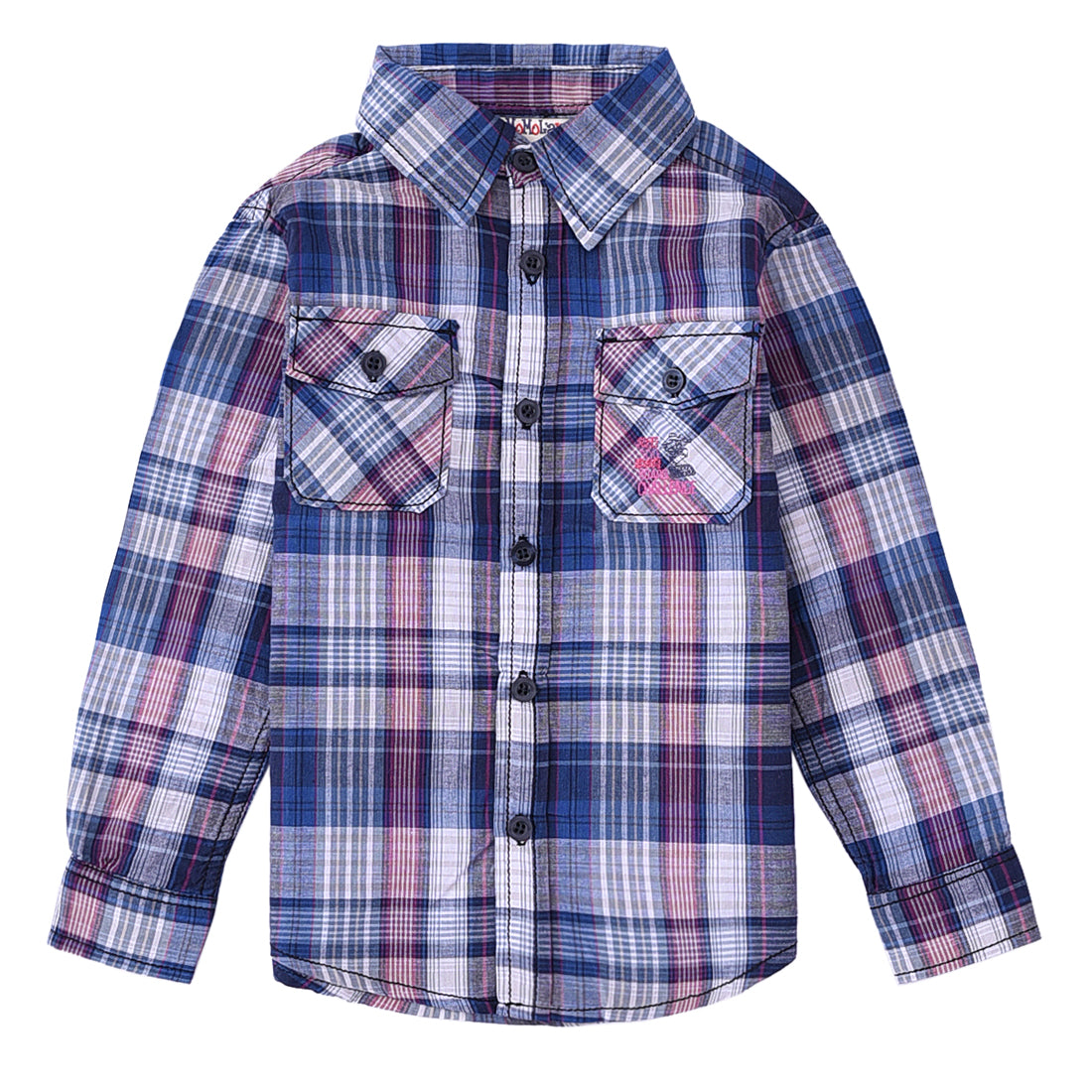 toddler boy long sleeve navy plaid shirt front