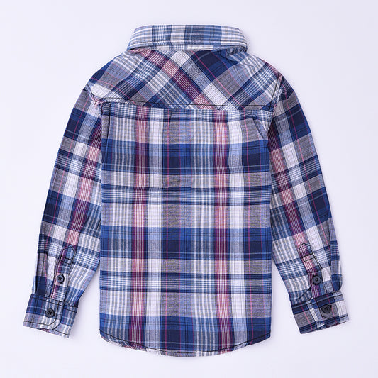 toddler boy long sleeve navy plaid shirt back