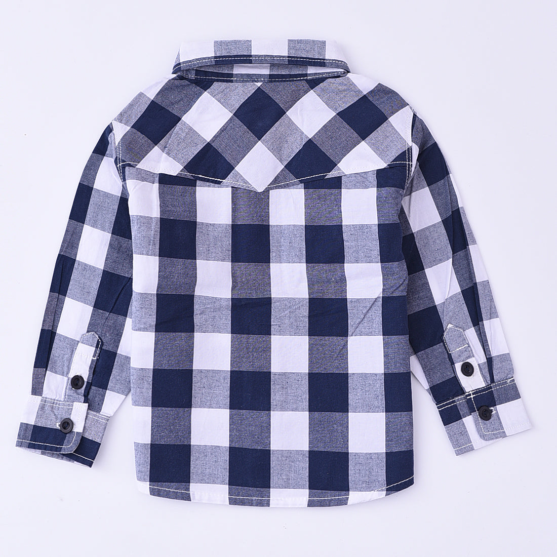 Momoland baby boy long sleeve navy/white plaid shirt back