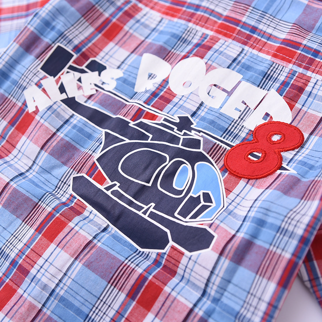 Boy Short Sleeve Woven Blue/Red Plaid Shirt