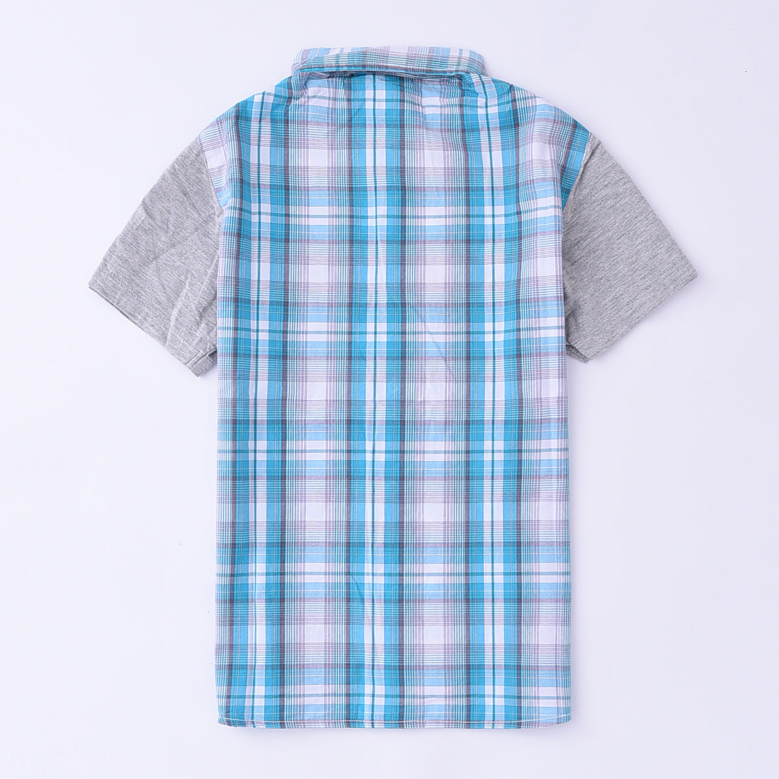 Momoland bog boy short sleeve blue/white plaid shirt front