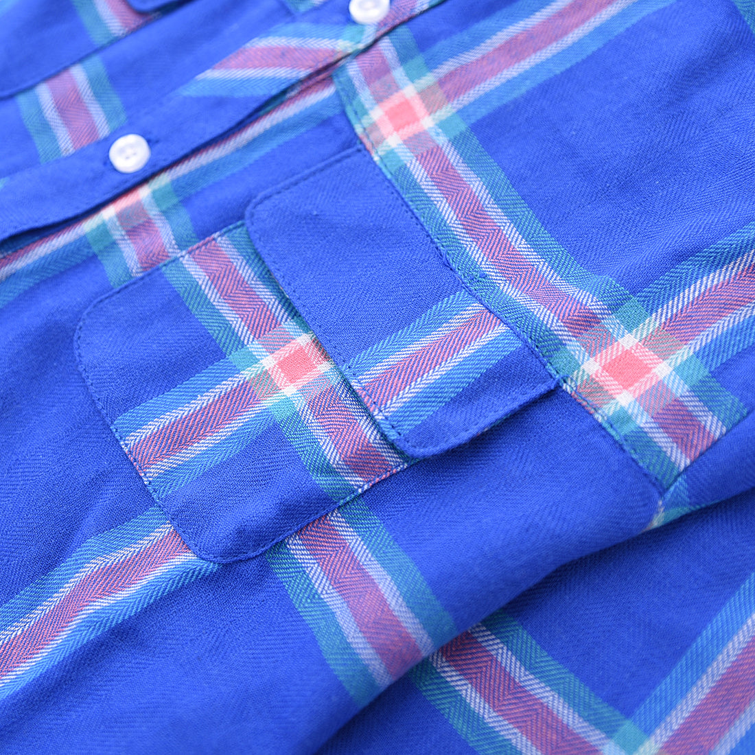 Girl Mandarin Collar Long Sleeve Blue/pink Plaid Shirt