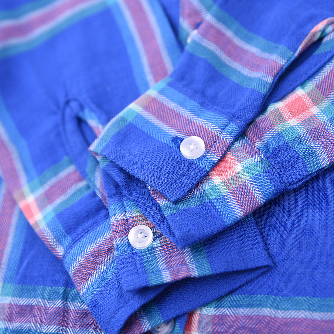 Girl Mandarin Collar Long Sleeve Blue/pink Plaid Shirt