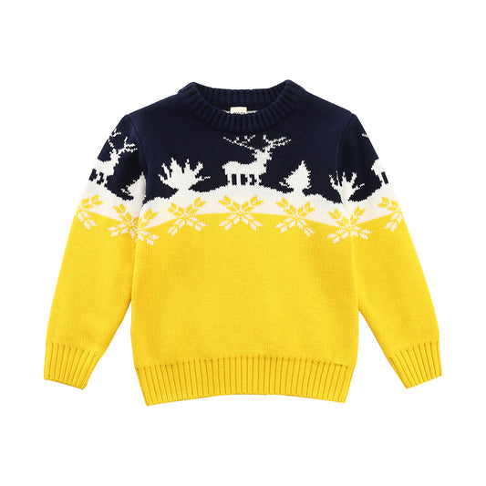toddler boy long sleeve yellow christmas reindeer sweater front