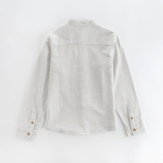 Boy Long Sleeve Woven Mandarin Collar Pique Jacquard Design Shirt