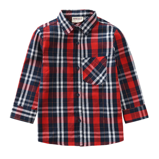 toddler girl long sleeve navy/red plaid shirt front