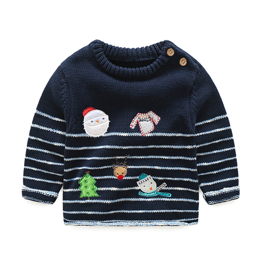 toddler boy long sleeve navy christmas sweater front