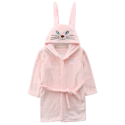 Toddler Girls Hooded Coral Fleece Sleep Cat Robe Bathrobe